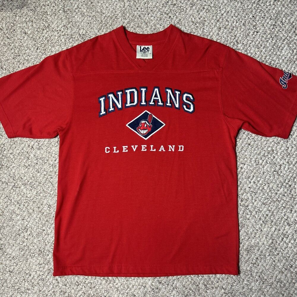 Vintage Y2K Lee Sports T Shirt Men’s M Cleveland Indians Embroidered Red
